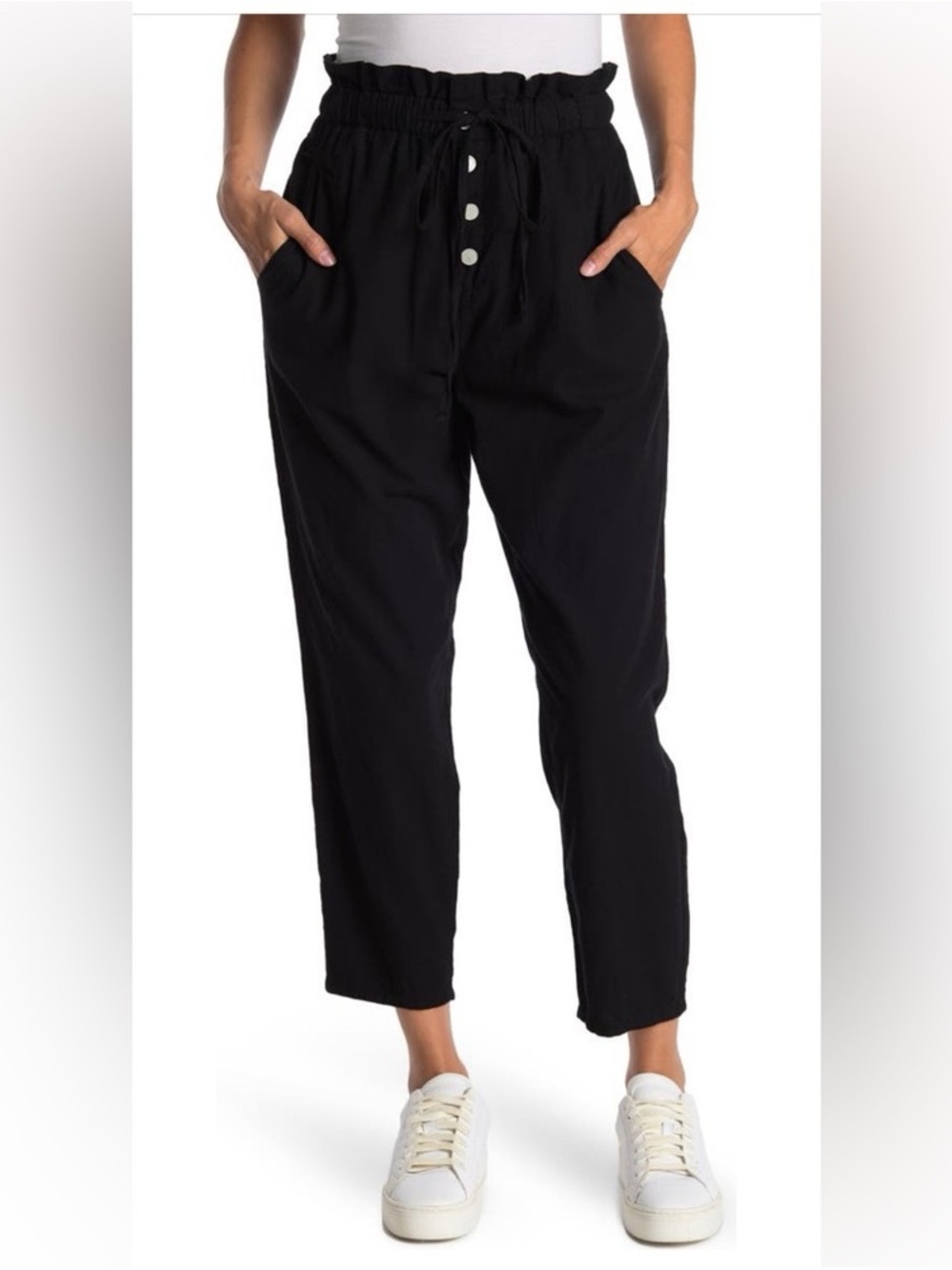 BLANKNYC 100% cotton paperbag waist trousers in black Szâ XS